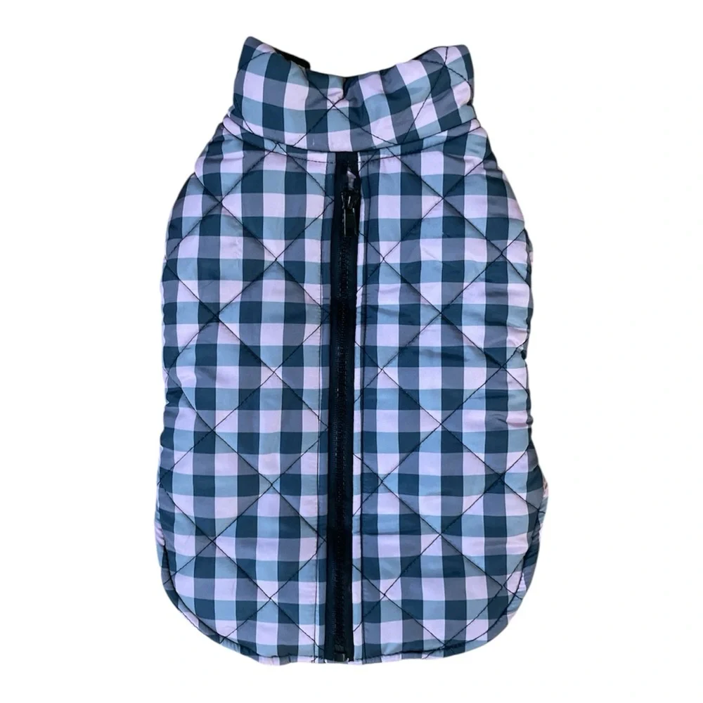 The Humane Society Pink Zip Puffer Plaid Gingham Quilted Pet Vest Size Small